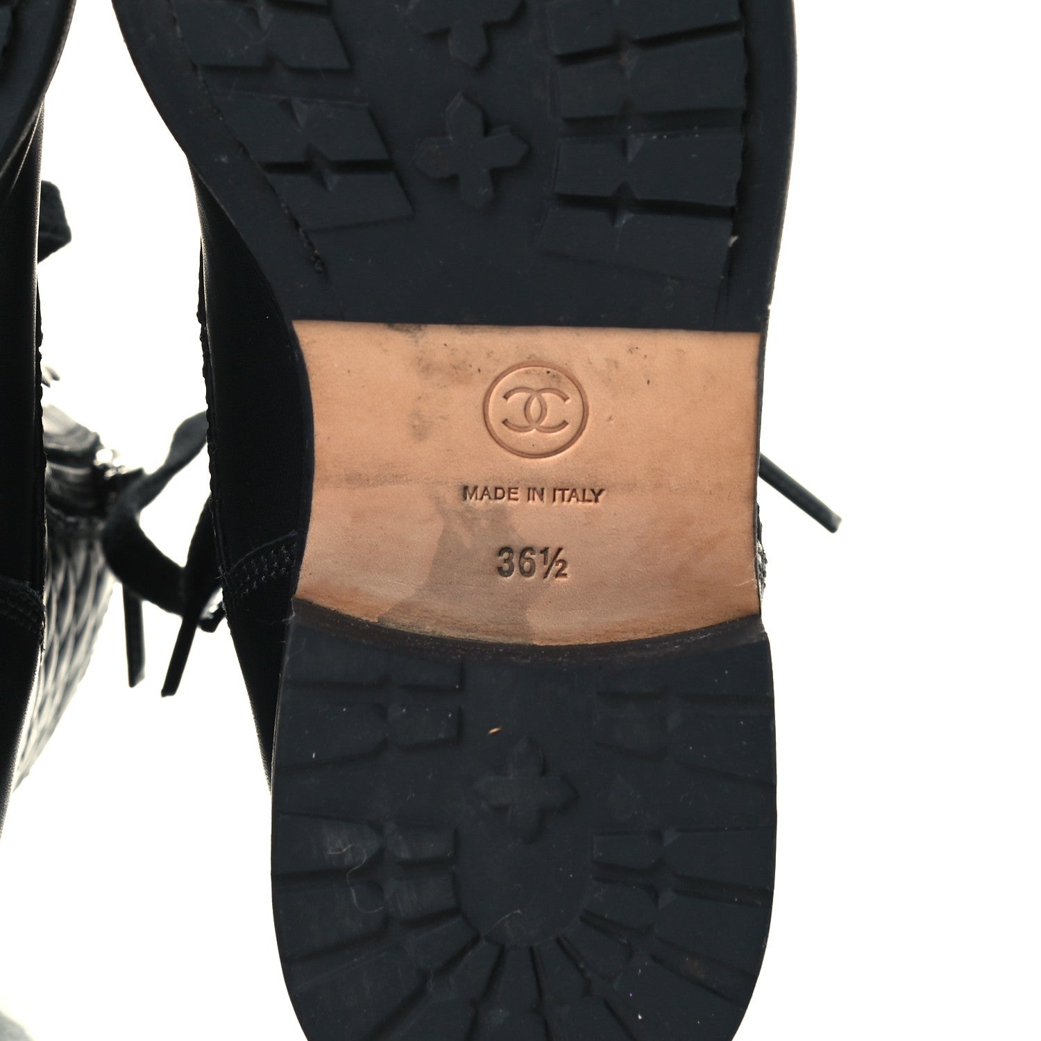 Chanel Calfskin Quilted Lace Up Combat Boots 36.5 Black 8 of 10