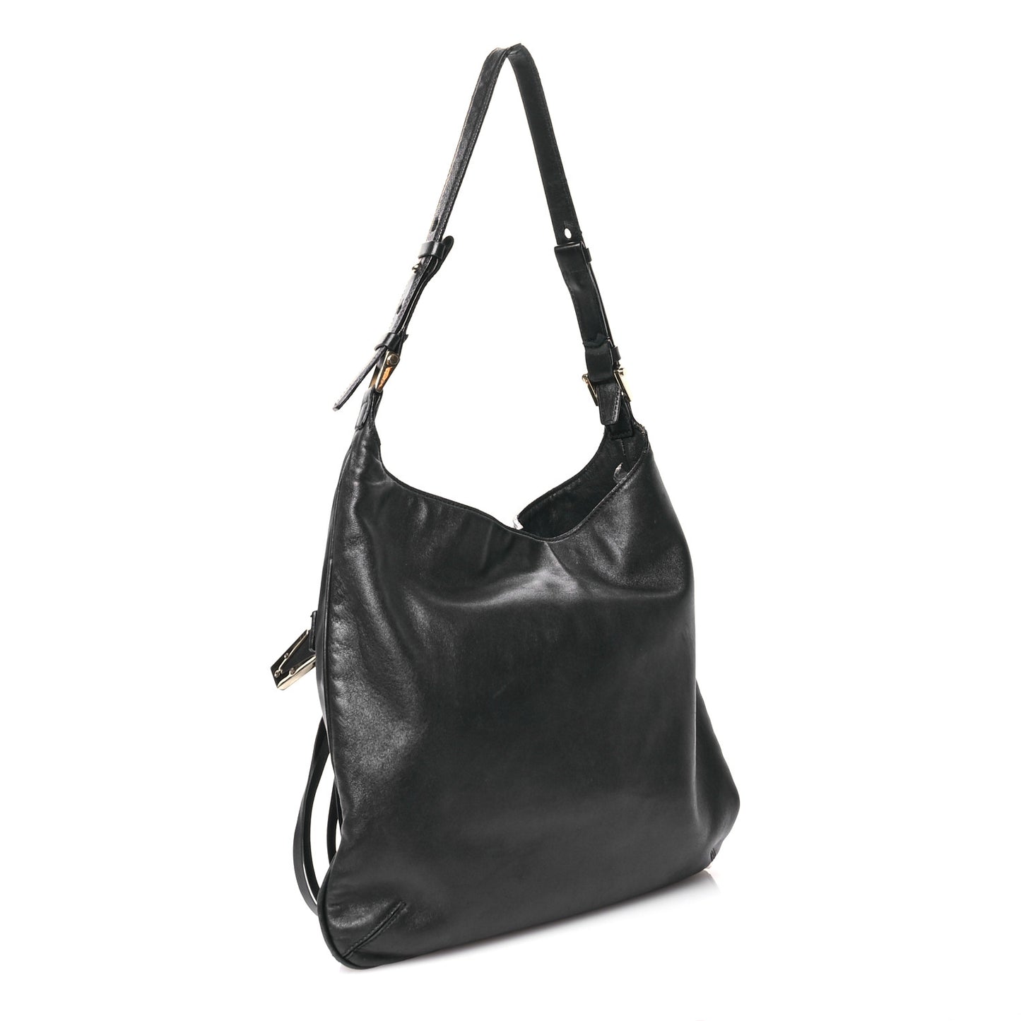 Calfskin Palazzo Fringe Shoulder Bag Black