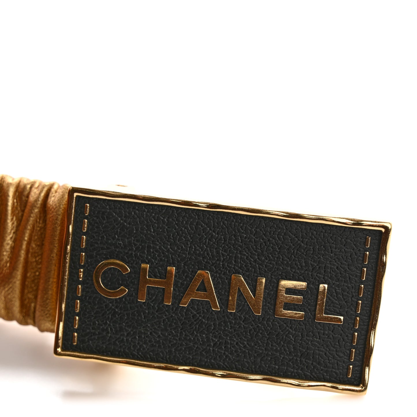 Metallic Lambskin Ruched Logo Belt 75 30 Gold