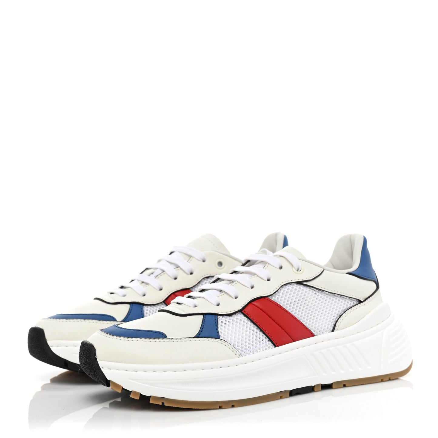 Calfskin Technical Mesh Speedster Sneakers 39 White Red Blue