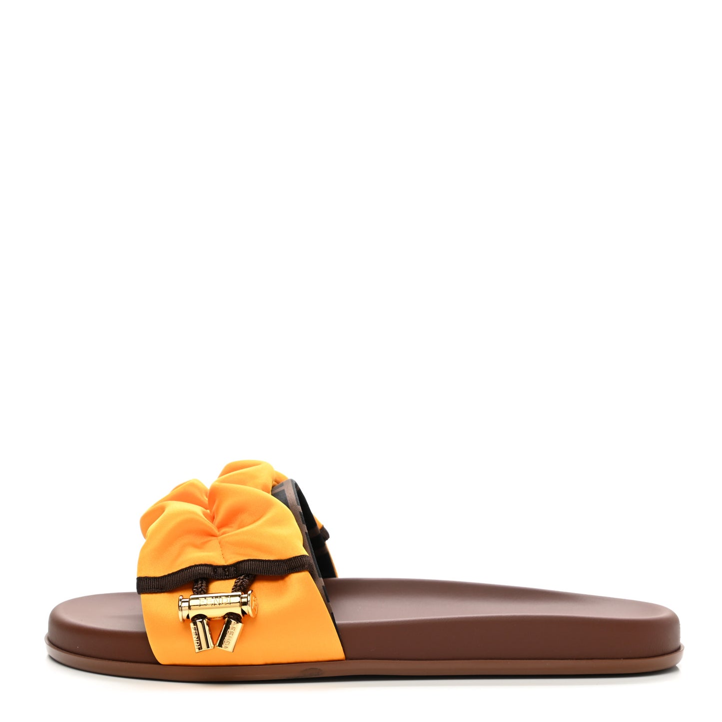 Satin Fendi Feel Slide Sandals 39.5 Orange