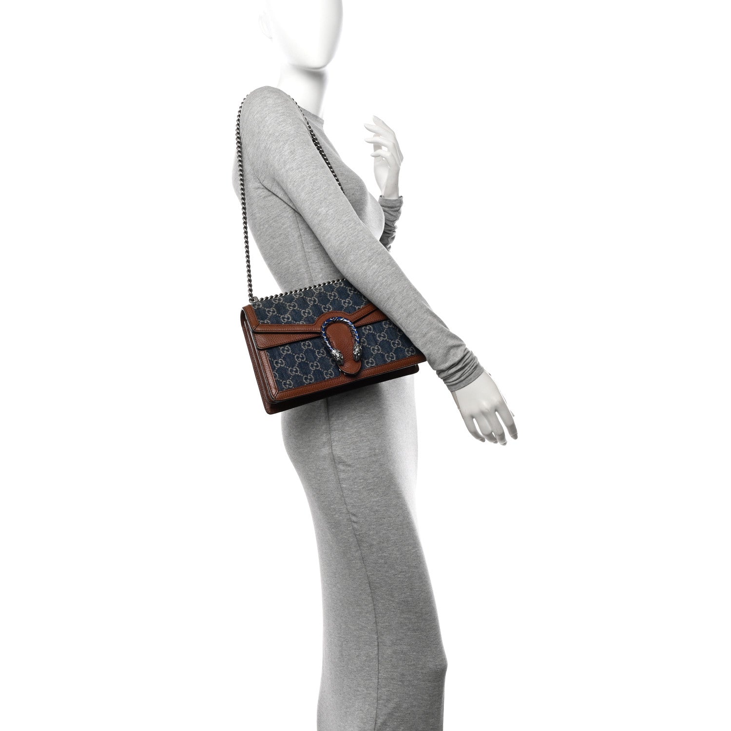 Gucci New Denim GG Monogram Dollar Calfskin Enamel Small Dionysus Shoulder Bag Blue Tea Cuir Epilog Electric Blue 2 of 11