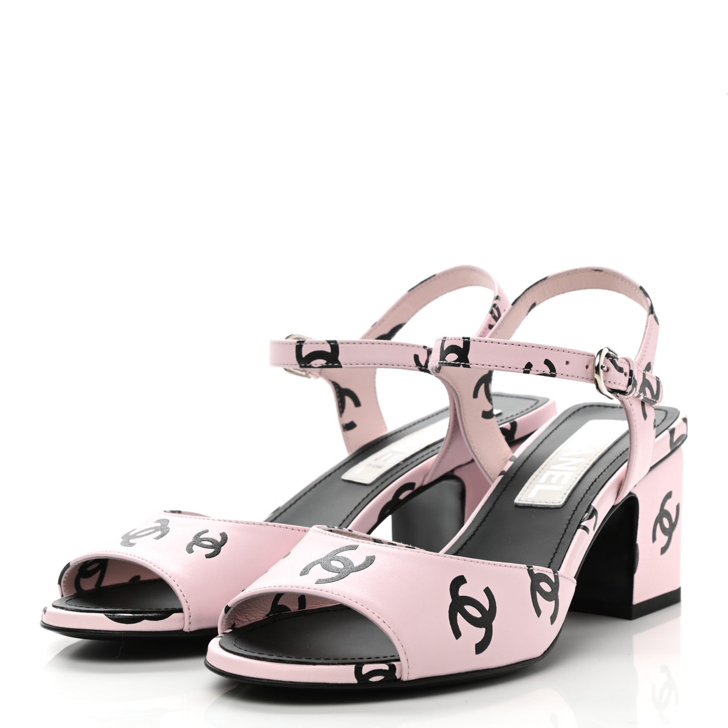 Printed Lambskin CC Sandals 37 Light Pink Black