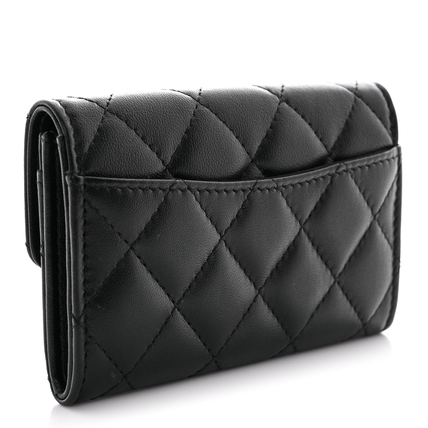 Lambskin Quilted Flap Card Holder Wallet So Black