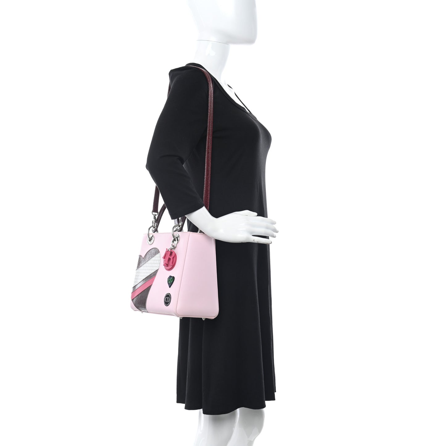 Calfskin Patent Embroidered Valentines Day Heart Medium Lady Dior Pink Multicolor