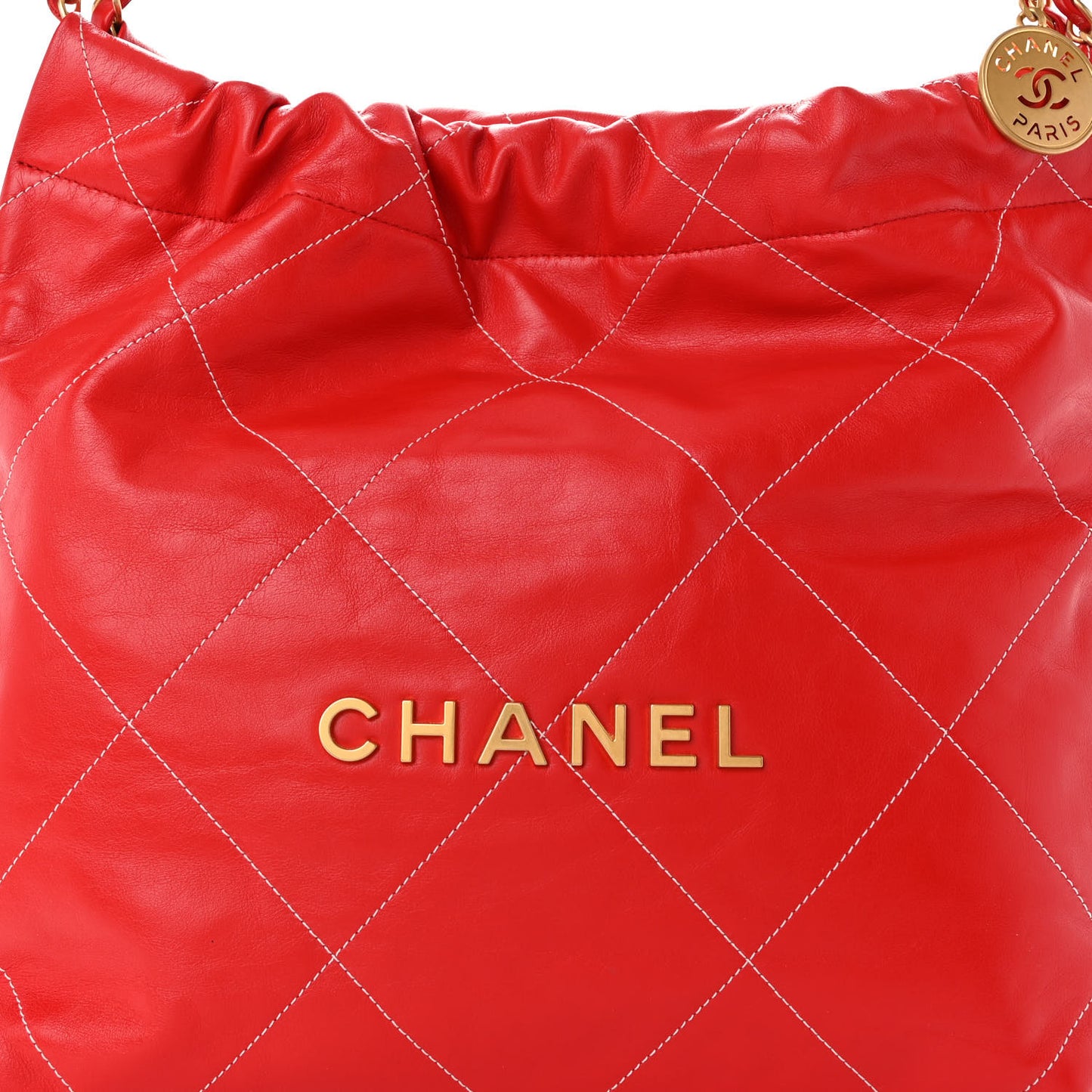 Shiny Calfskin Stitched Quilted Small Chanel 22 Red