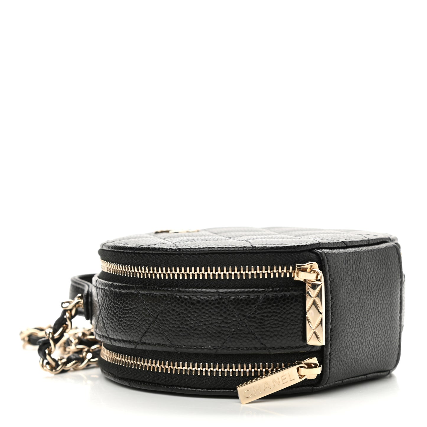 Caviar Quilted Round Handle With Care Vanity With Chain Black