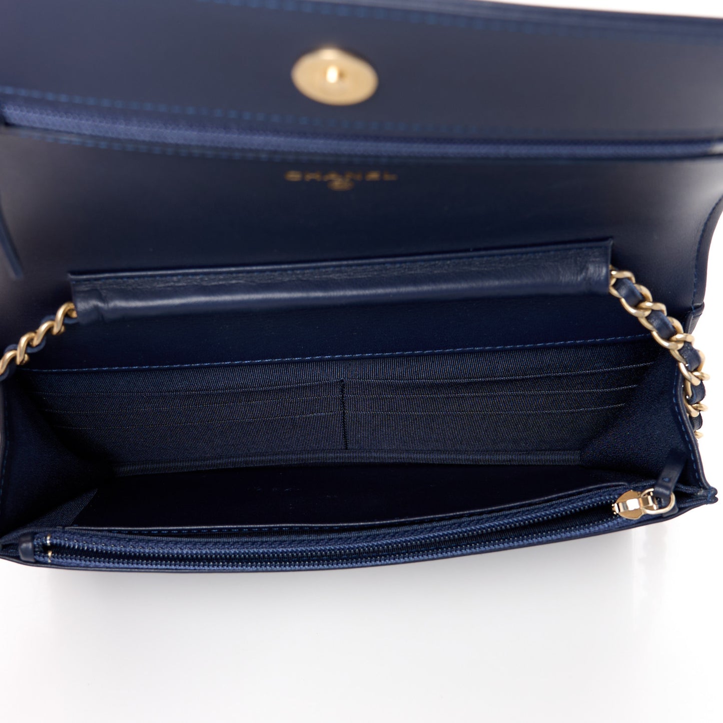 Lambskin Quilted Boy Wallet On Chain WOC Navy