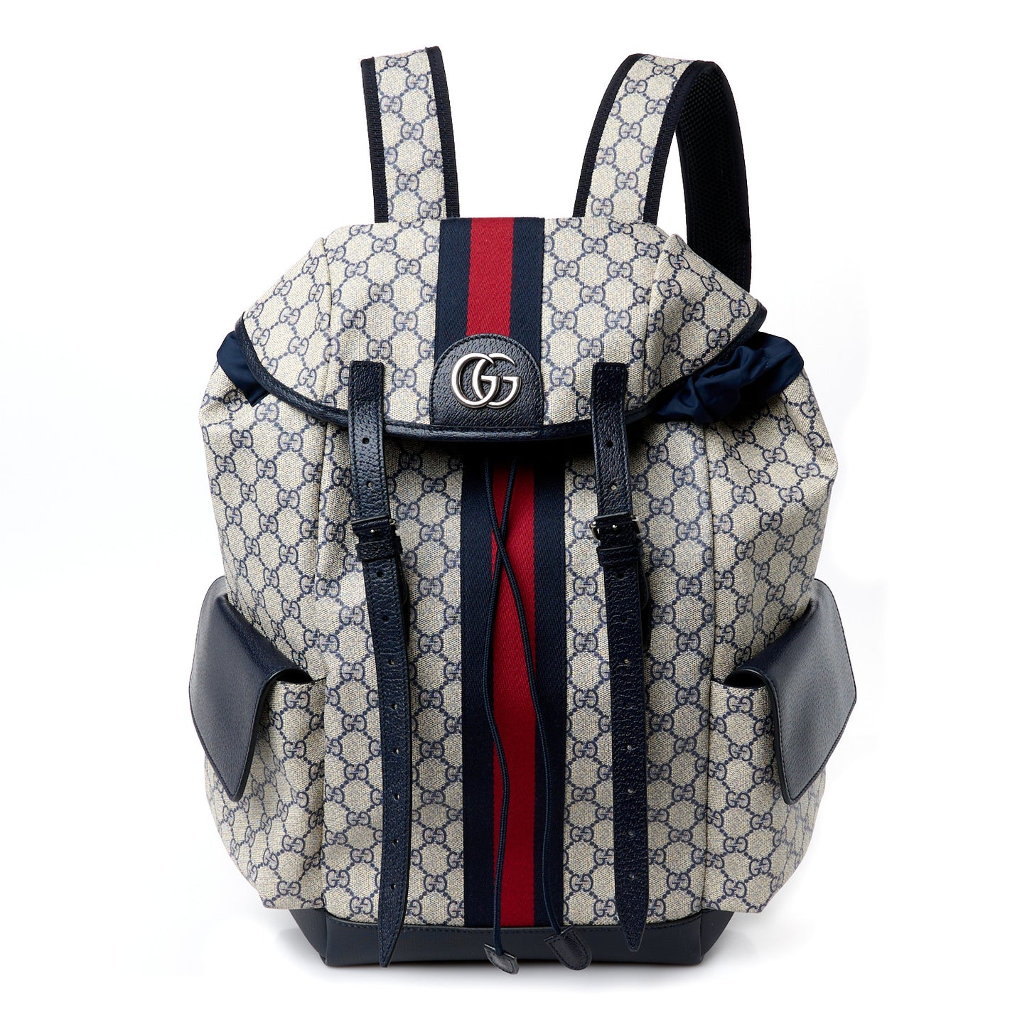 GG Supreme Monogram Medium Ophidia Double Buckle Backpack Beige Blue Black