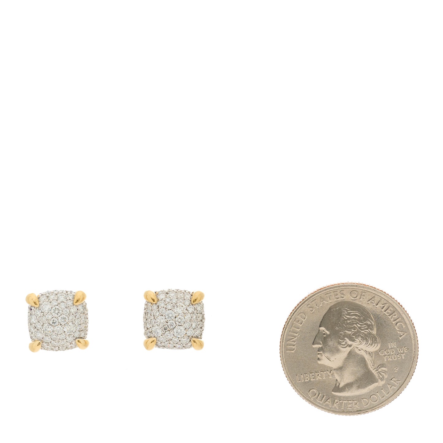 18K Yellow Gold Diamond 11mm Chatelaine Pave Stud Earrings