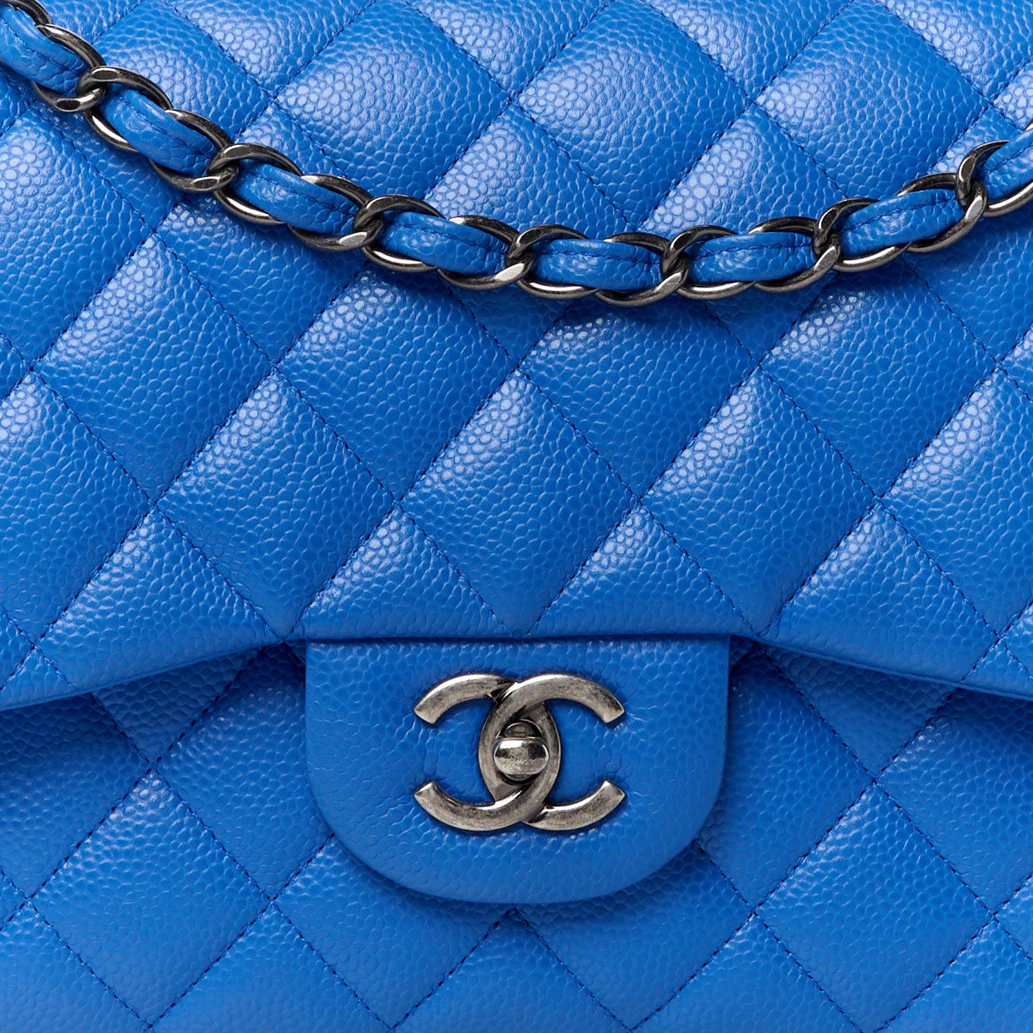 Chanel Caviar Quilted Jumbo Double Flap Bright Blue 9 of 11