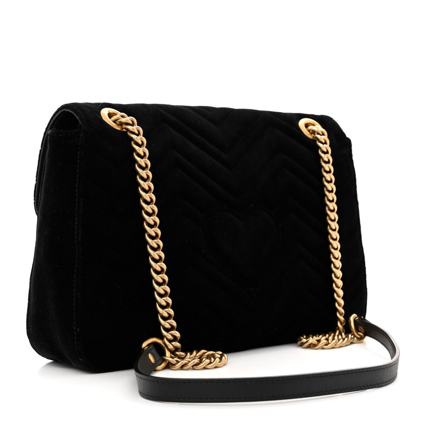 Velvet Matelasse Loved Embroidered Medium GG Marmont Shoulder Bag Black