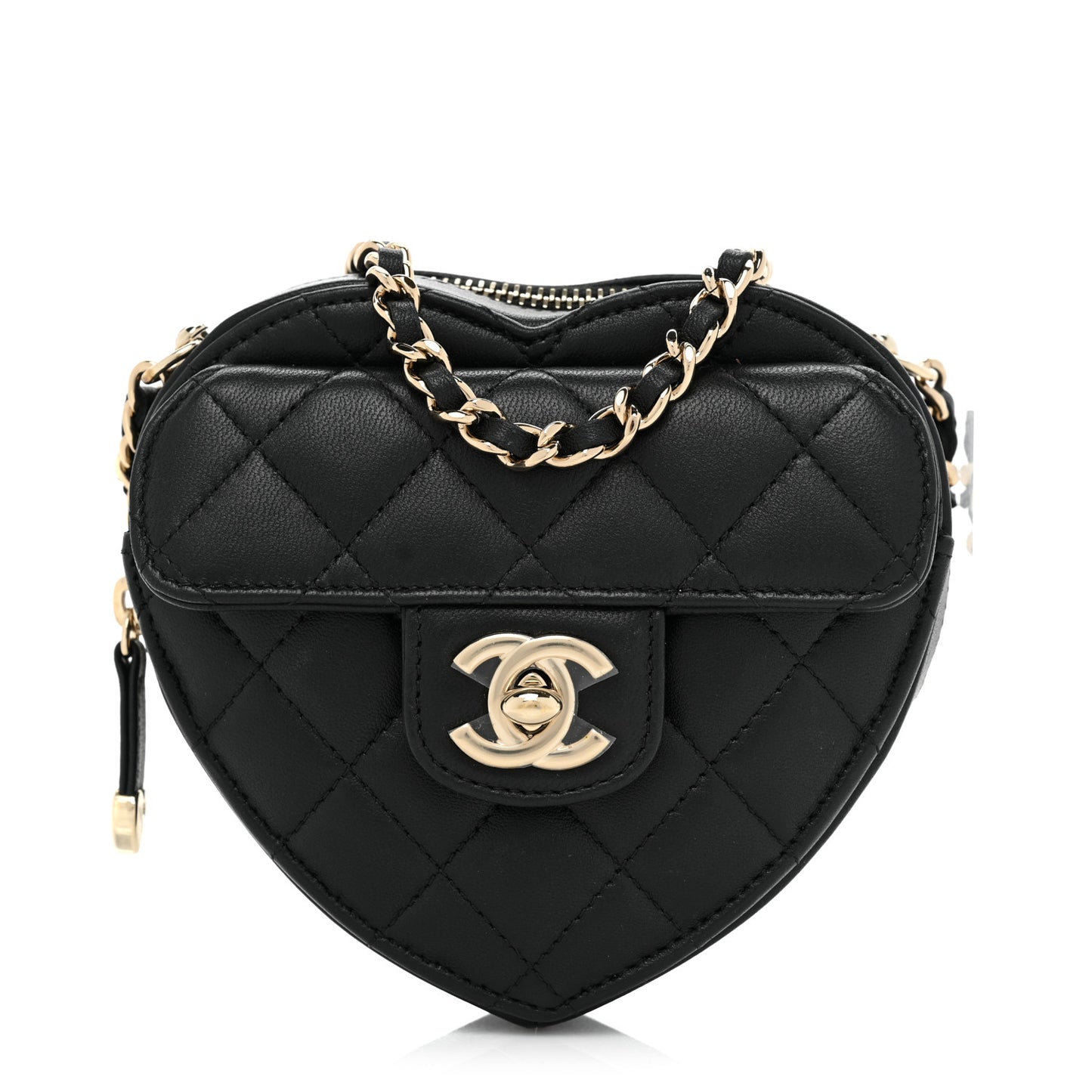 Lambskin Quilted CC In Love Heart Clutch With Chain Black