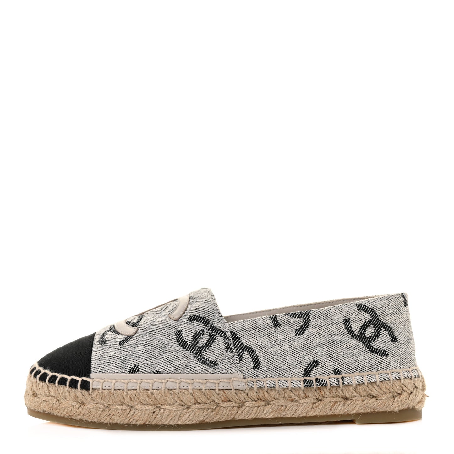 Cotton Jacquard Grosgrain CC Print Espadrilles 38 Grey Black