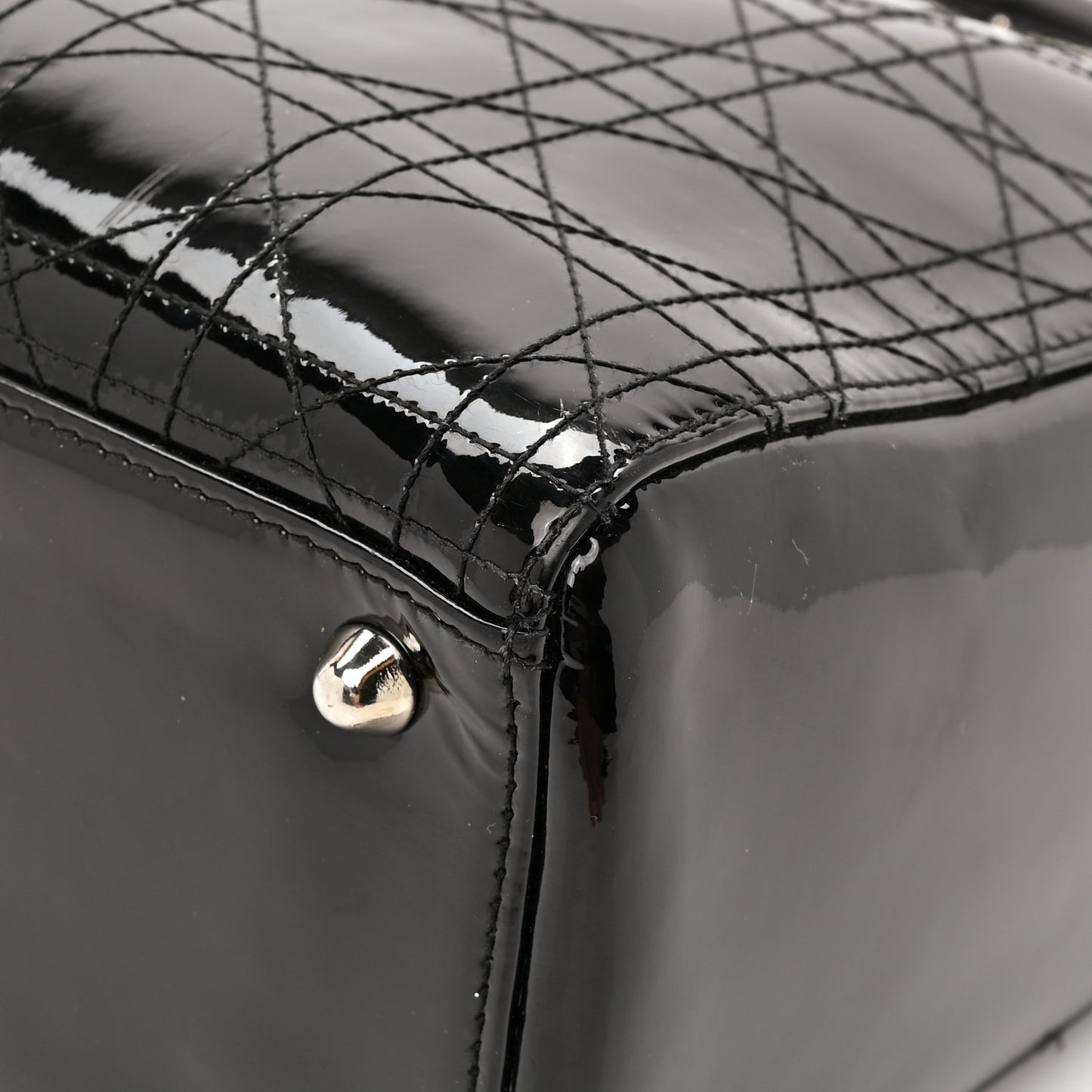 Patent Cannage Stitched Large Lady Dior Black