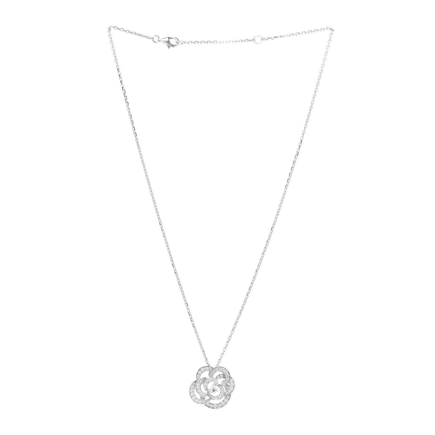 18K White Gold Diamond Small Fil De Camelia Pendant Necklace