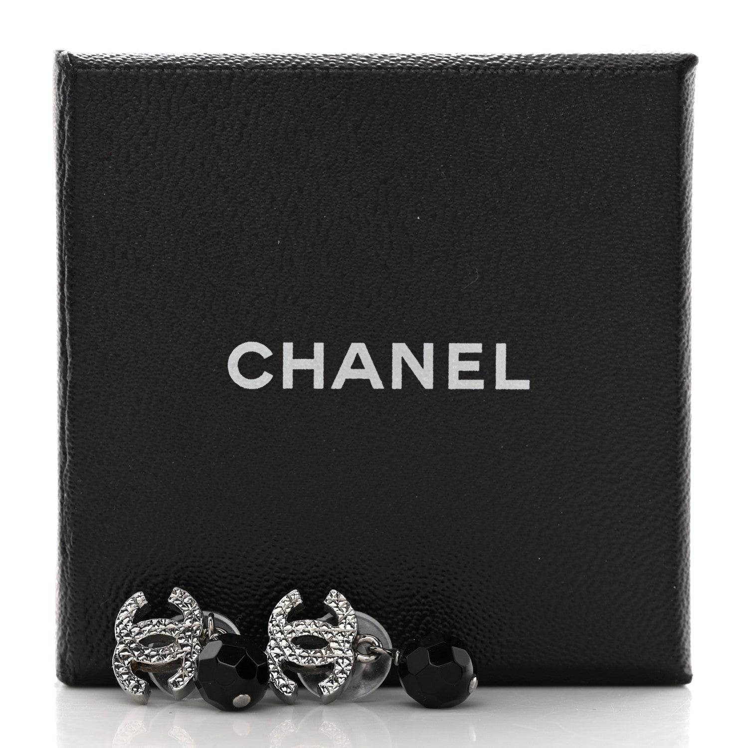 Chanel Beaded CC Drop Earrings Ruthenium Black 4 of 4