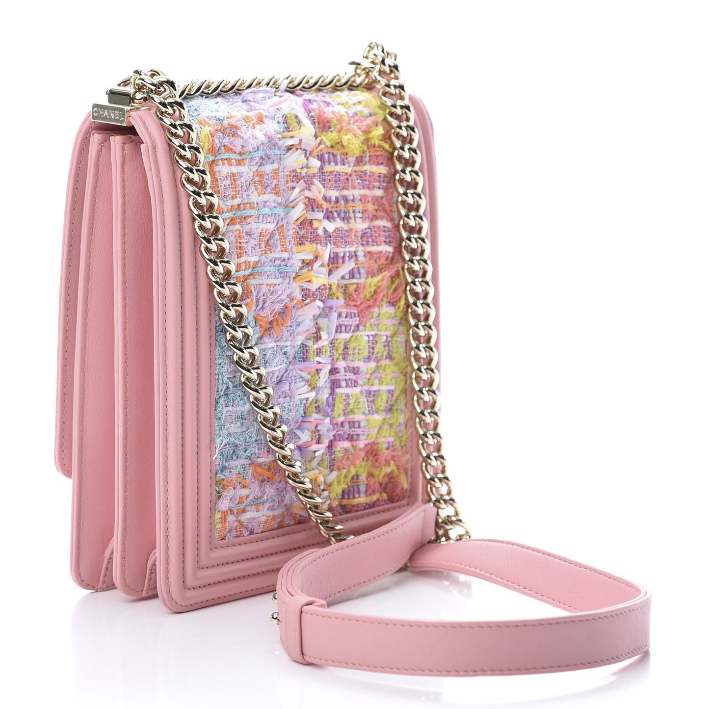 Calfskin Tweed Quilted North South Boy Flap Pink