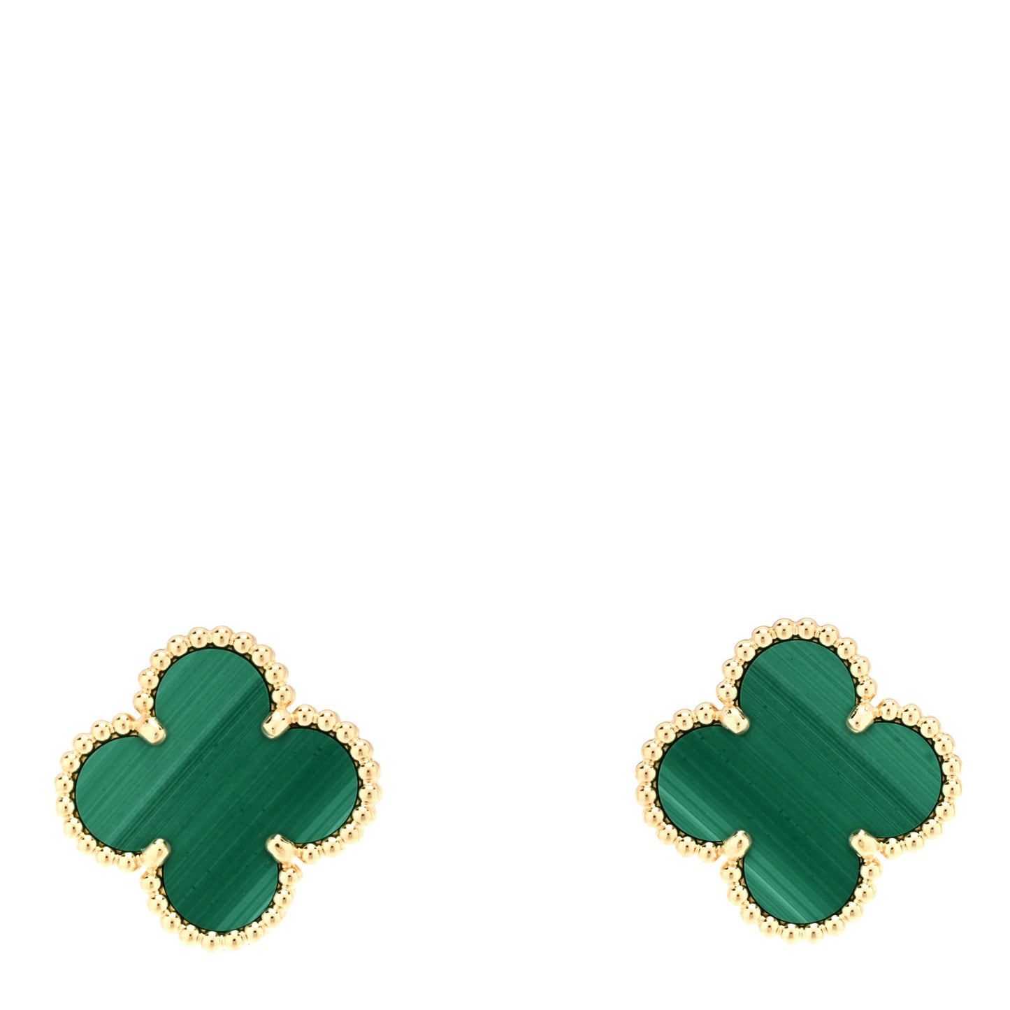 18K Yellow Gold Malachite Vintage Alhambra Earrings