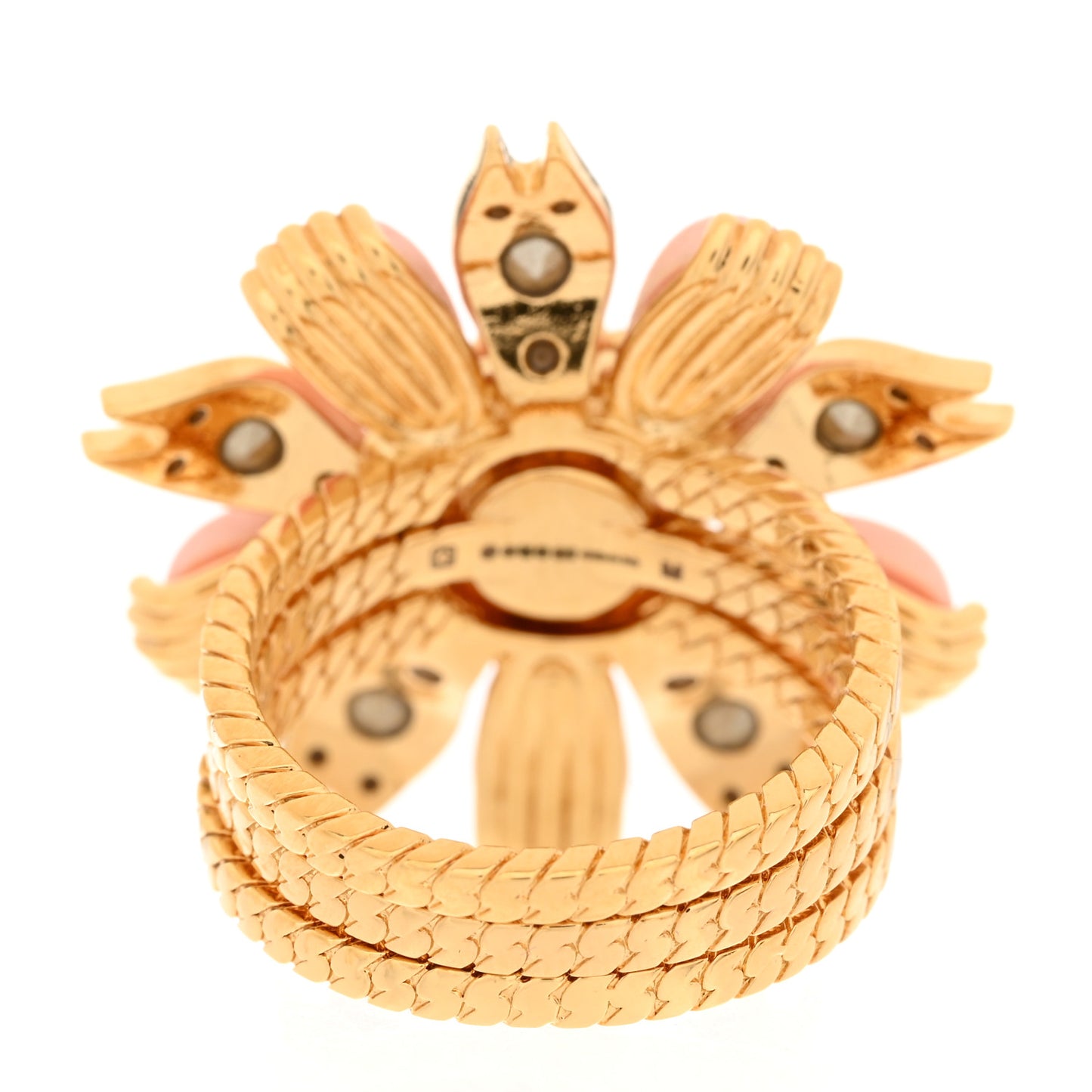 Metal Crystal Resin Interlocking G Flower Ring M Gold Pink