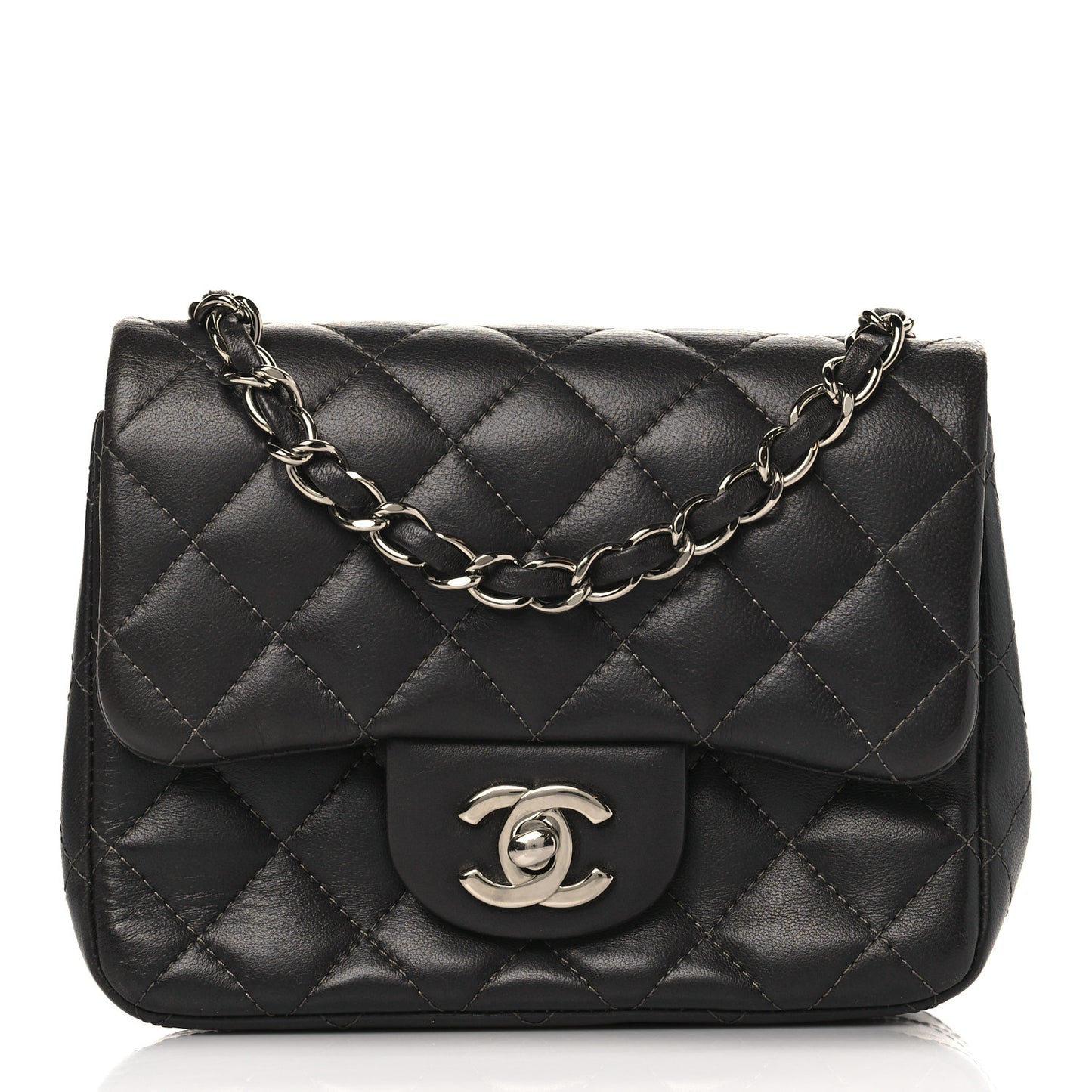Lambskin Quilted Mini Square Flap Dark Grey