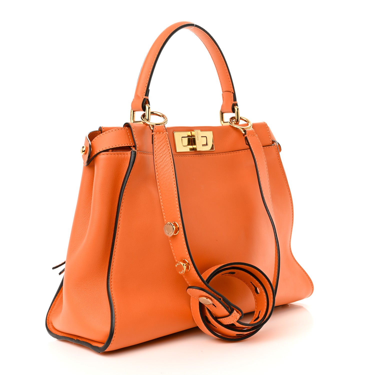 Fendi Vitello Seta Shiny Nappa Medium 3 Pocket Peekaboo Iconic Satchel Papaya 2 of 14