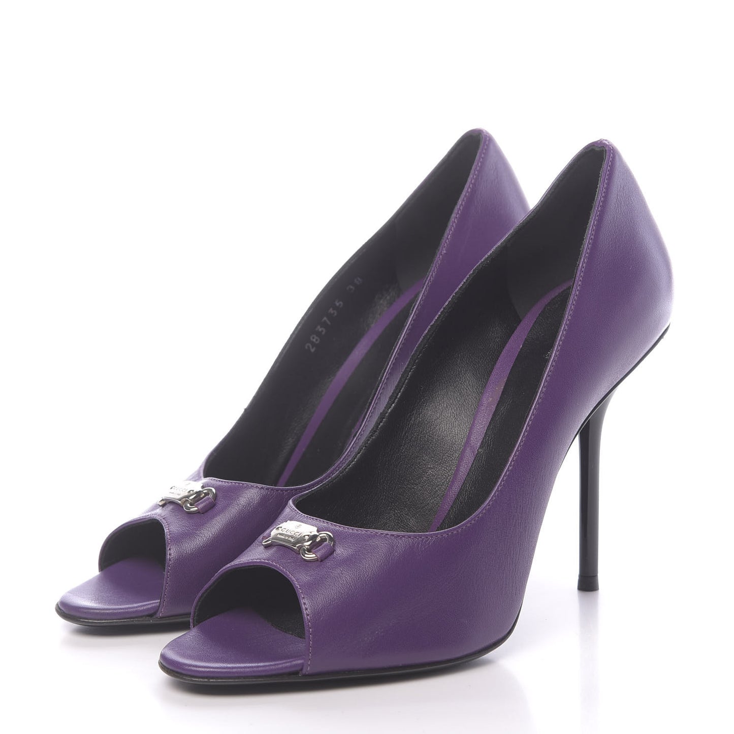 Calfskin Logo Plate Peep Toe Pumps 38 Purple