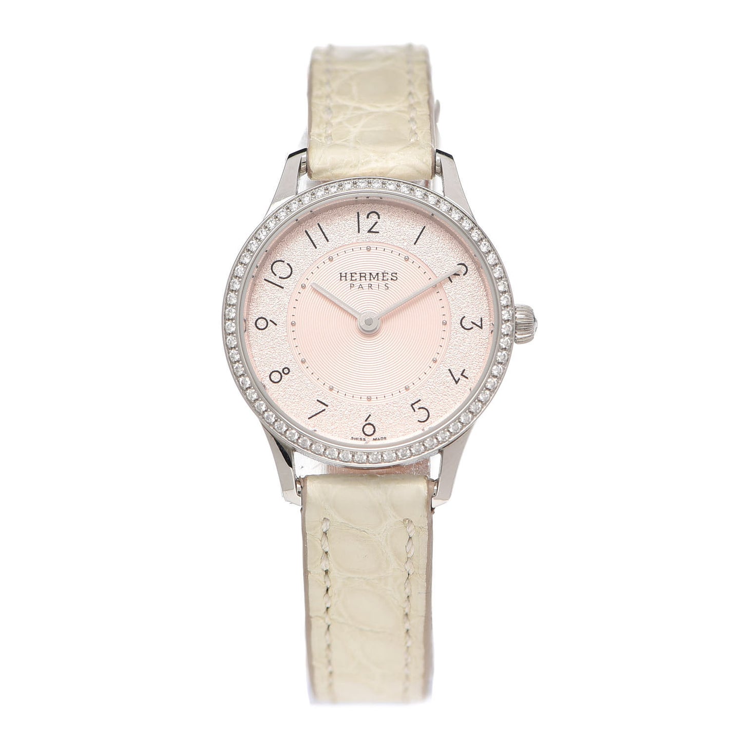 Stainless Steel Alligator Diamond Bezel 25mm Slim d'Hermes Quartz Watch Blanc