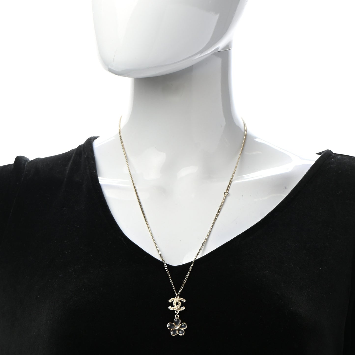 Metal Resin Diamante CC Flower Necklace Gold