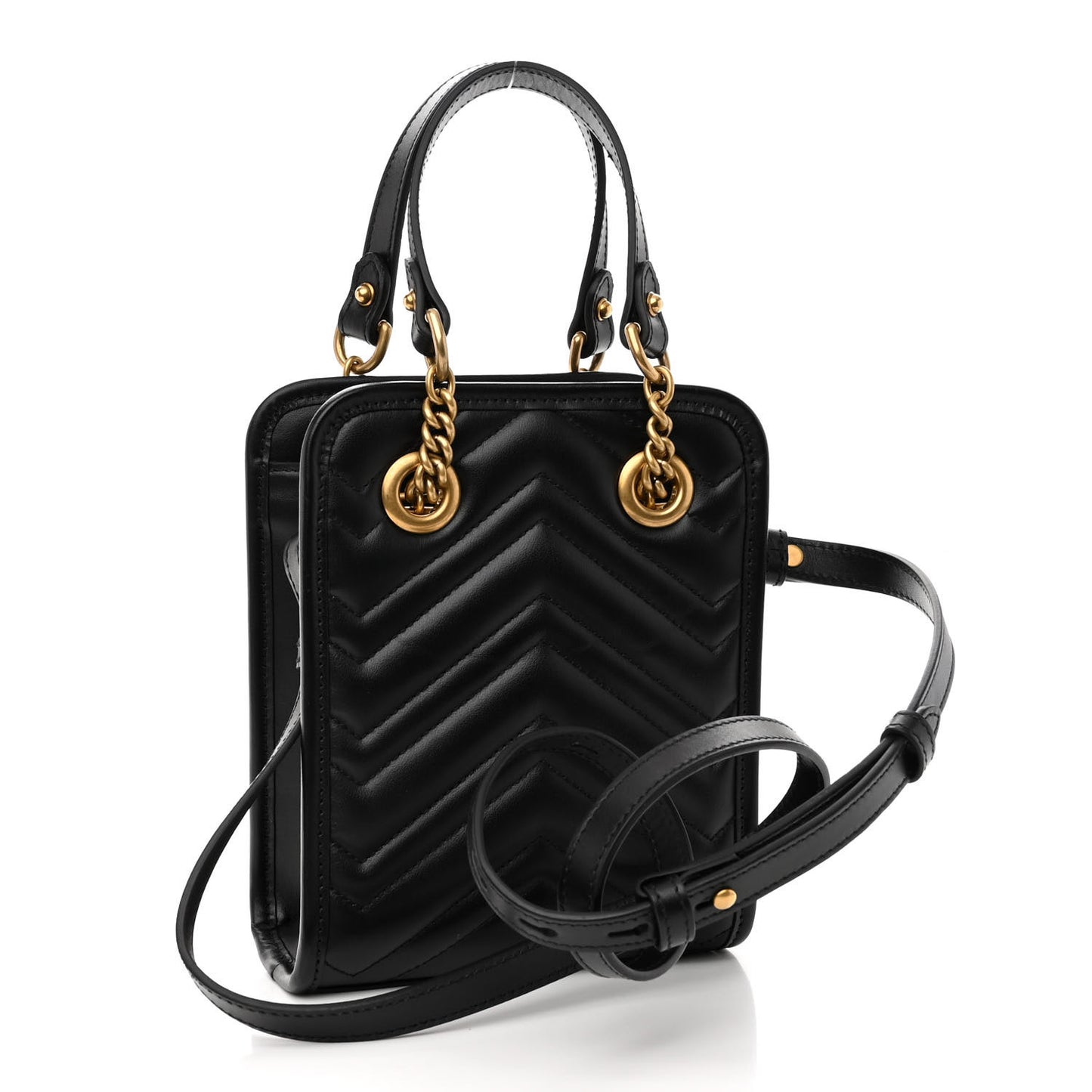 Calfskin Matelasse Chevron Mini GG Marmont Tote Black