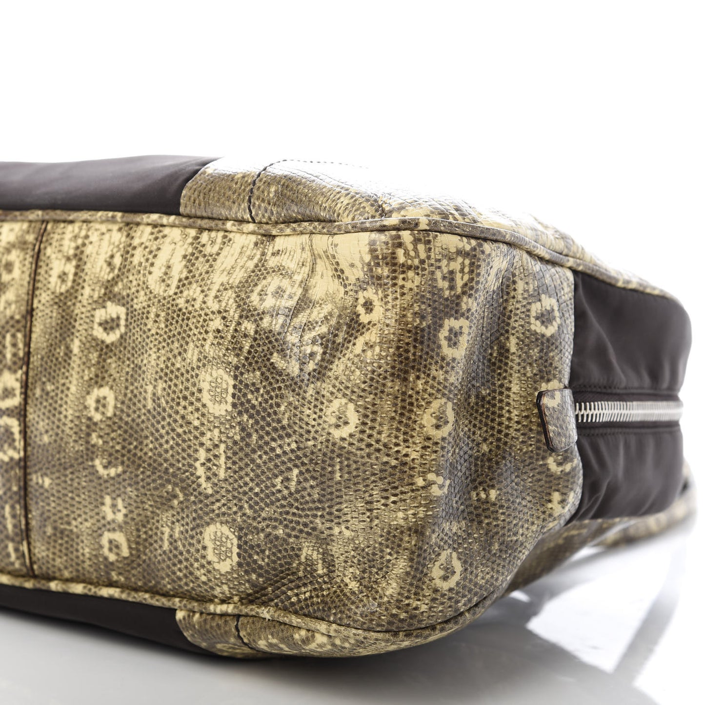 Tessuto Nylon Calfskin Lizard Embossed Tote Ebano
