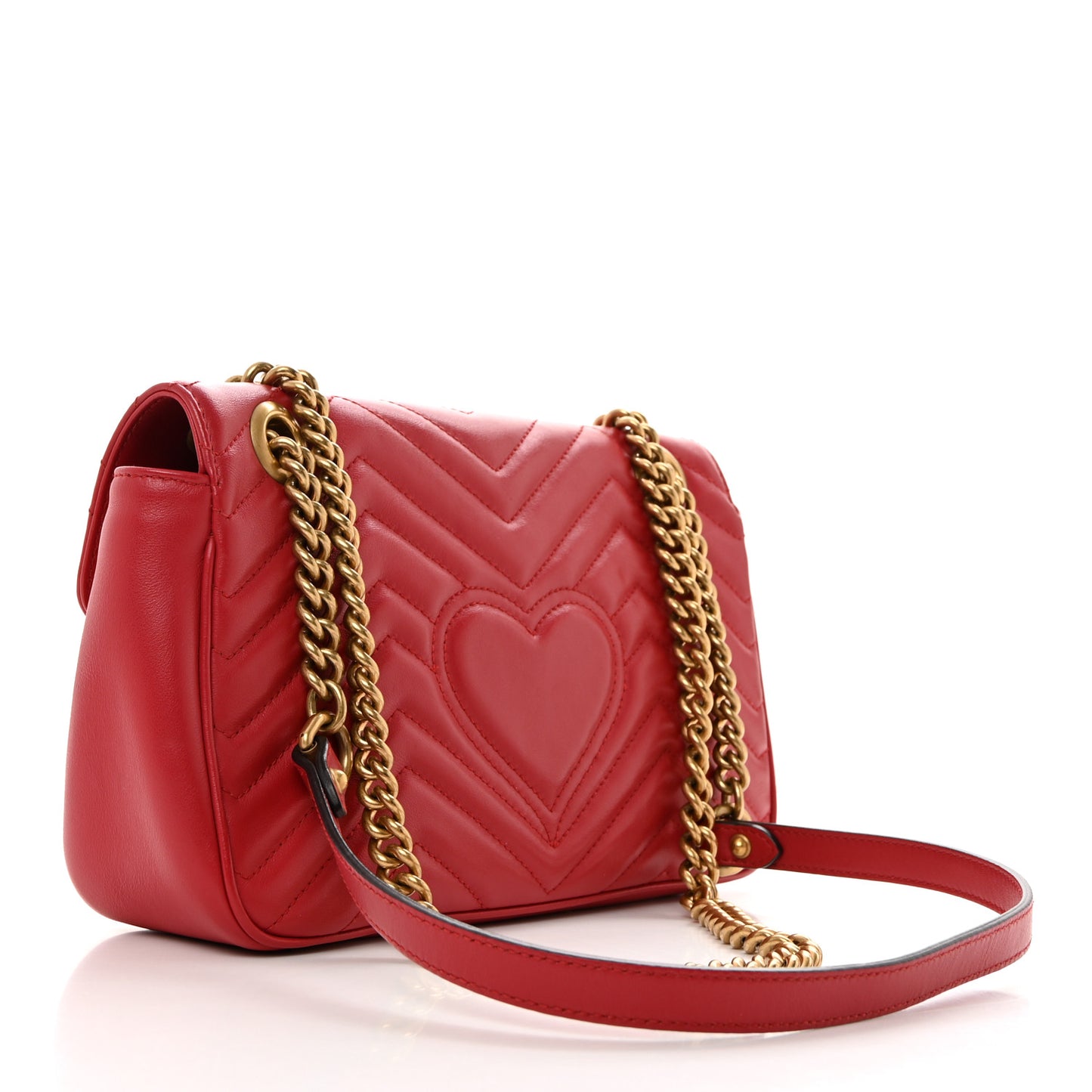 Calfskin Matelasse Small GG Marmont Shoulder Bag Hibiscus Red
