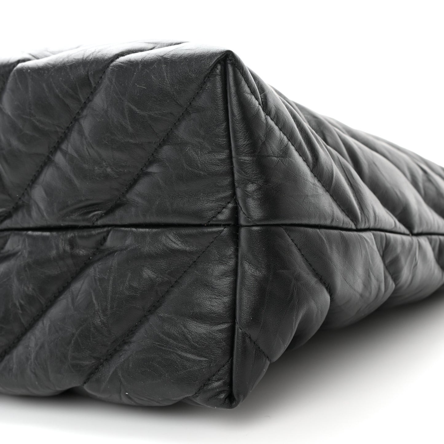 Crushed Calfskin Quilted Matte Black Hardware Large Crush Carry All Tote Bag Black