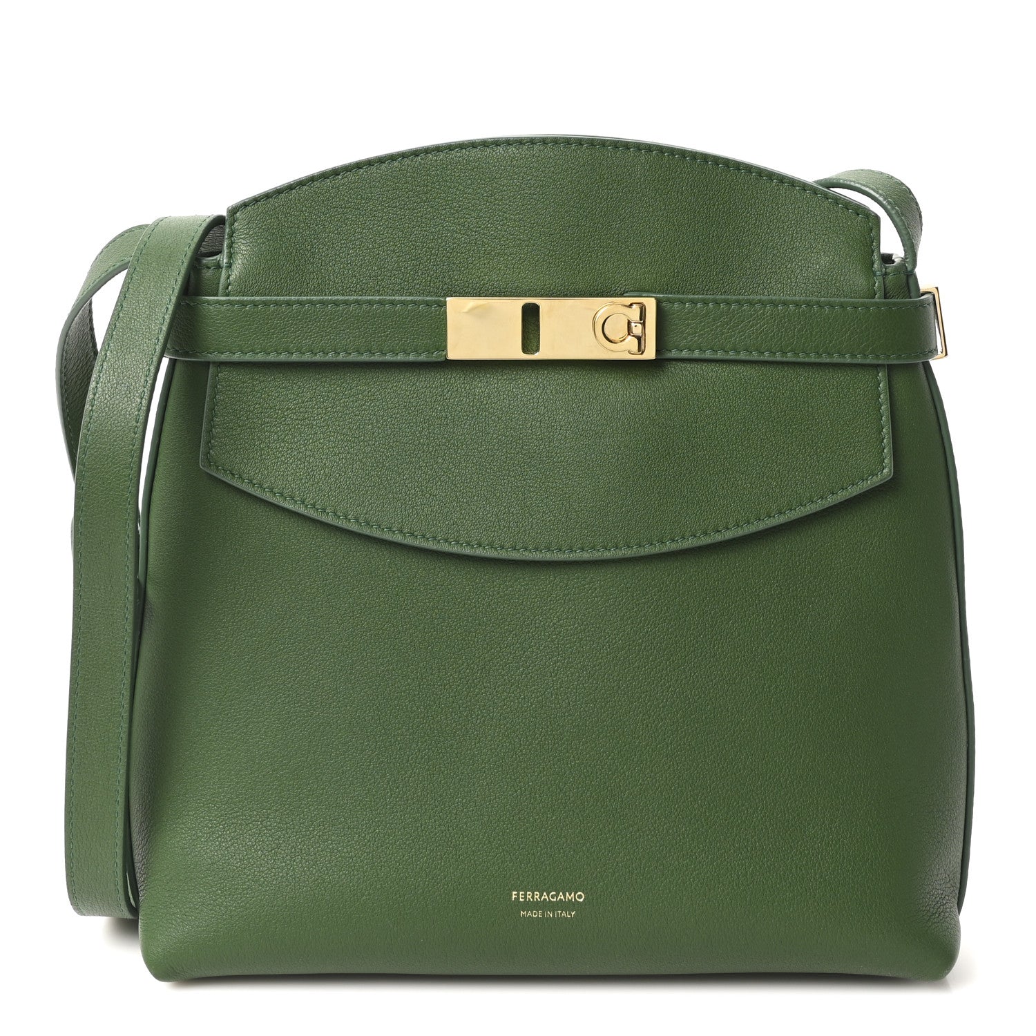 Salvatore Ferragamo Calfskin Small Hug Messenger Bag Forest Green