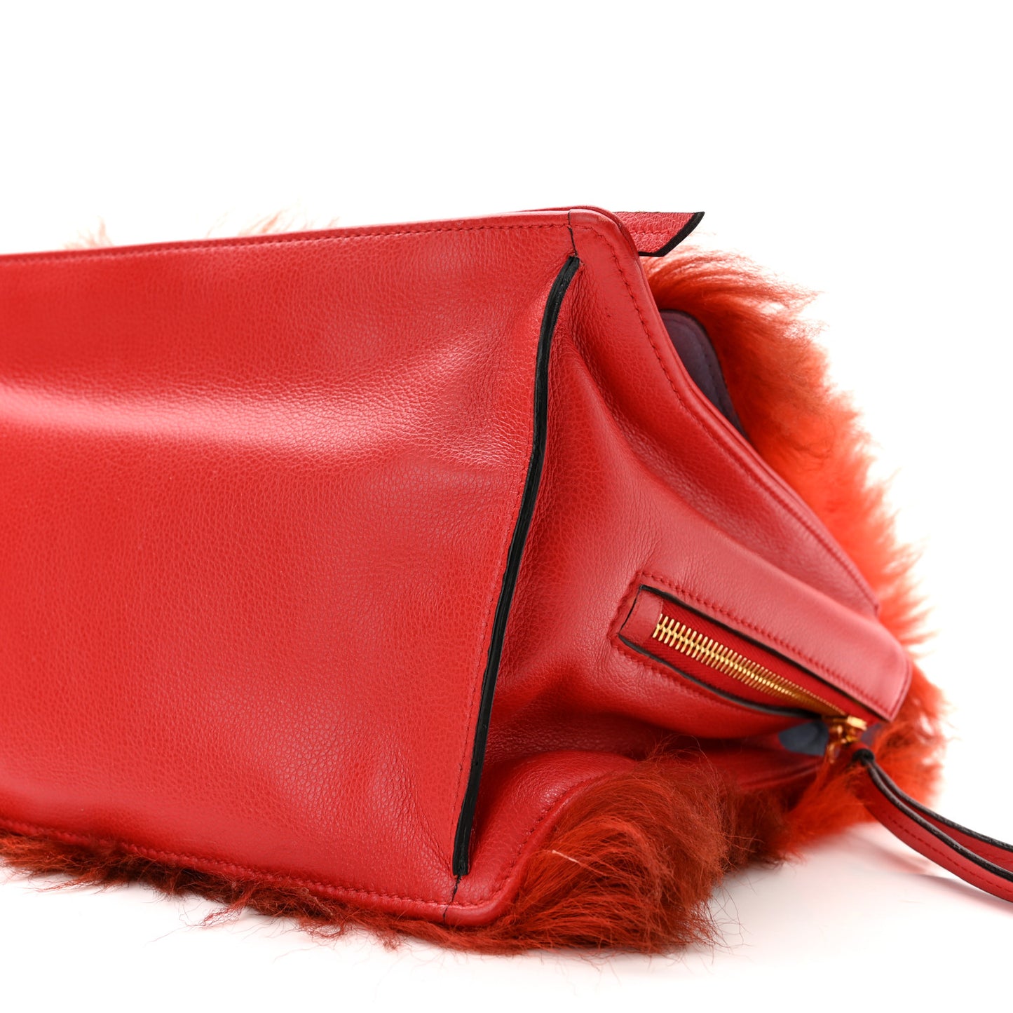 Shearling Fur Calfskin Suede Shoulder Bag Red
