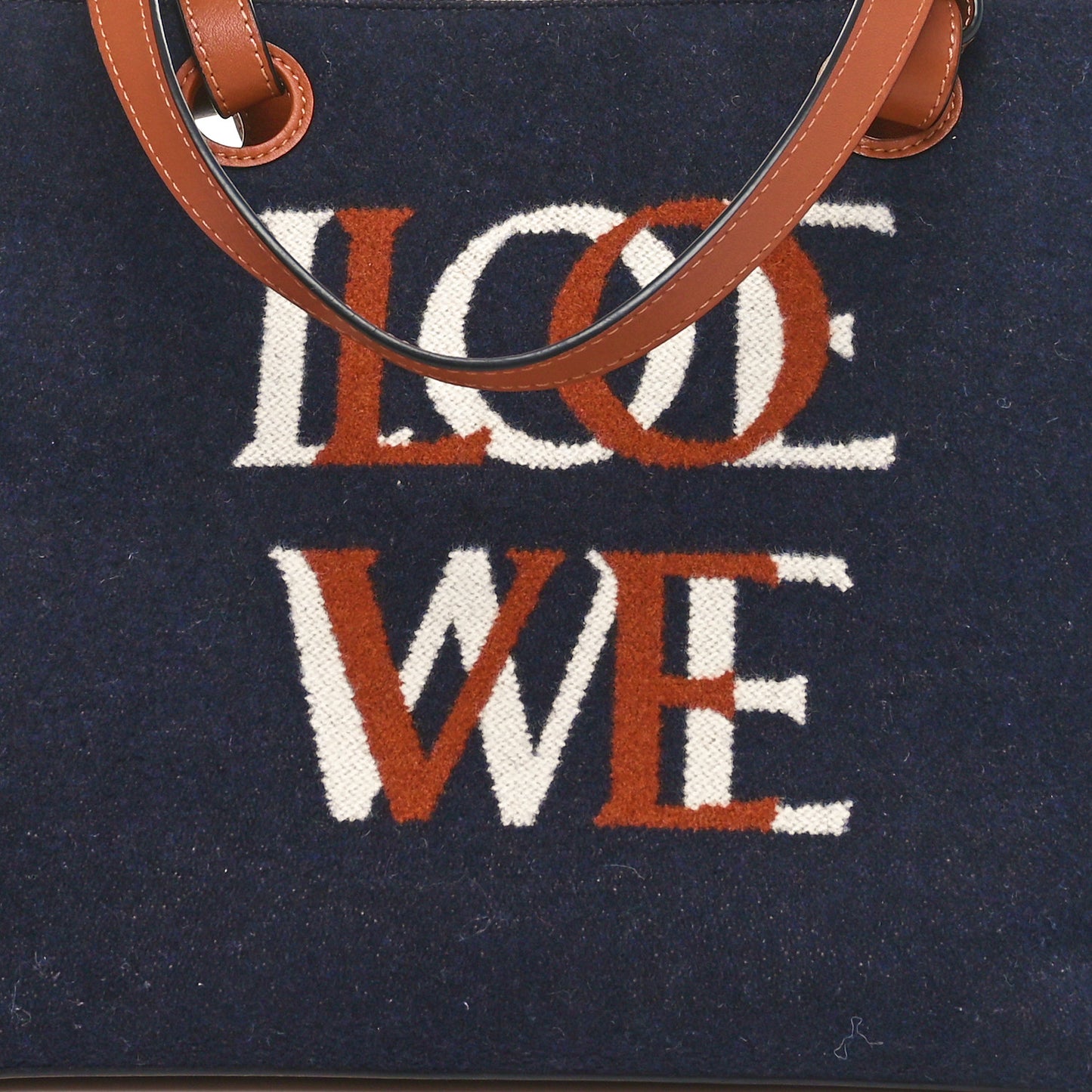 Wool Calfskin Small Love Anagram Tote Navy Tan