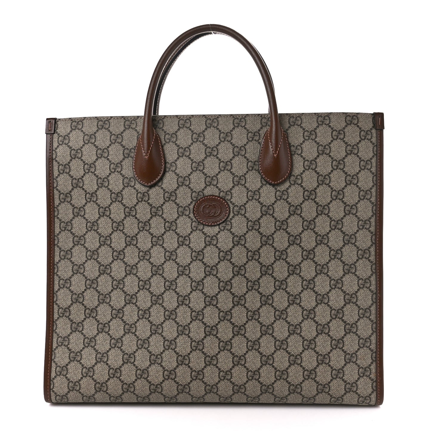 GG Supreme Monogram Azalea Calfskin Medium Retro Interlocking G Tote Bag Beige Ebony Brown Sugar