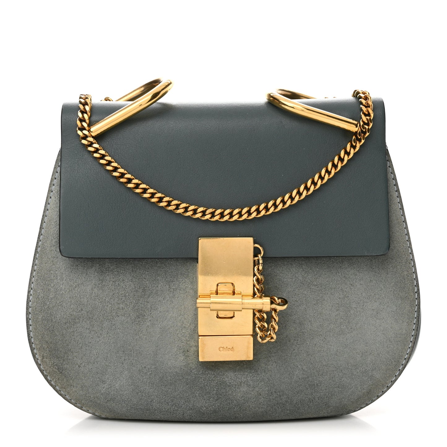 Suede Smooth Calfskin Mini Drew Shoulder Bag Cloudy Blue