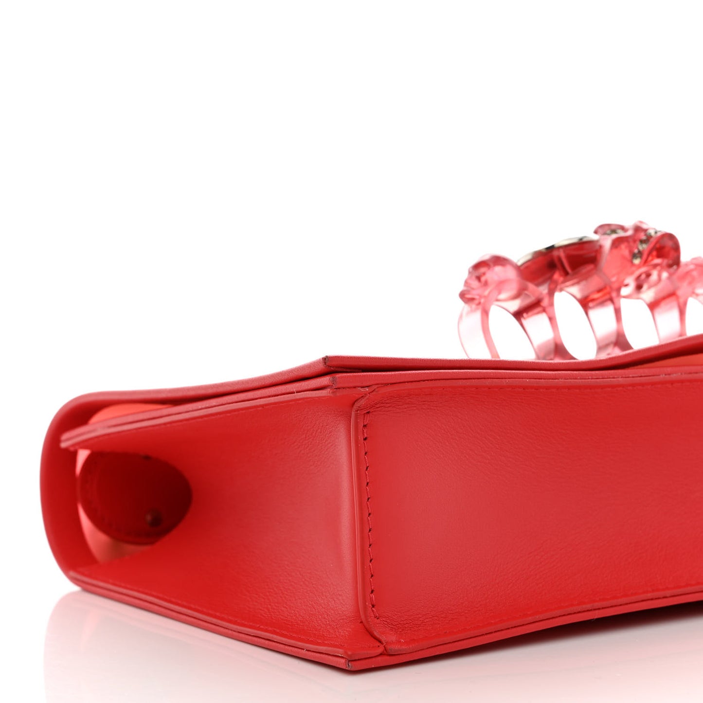 Calfskin Polyurethane Jeweled Knuckle Satchel Red