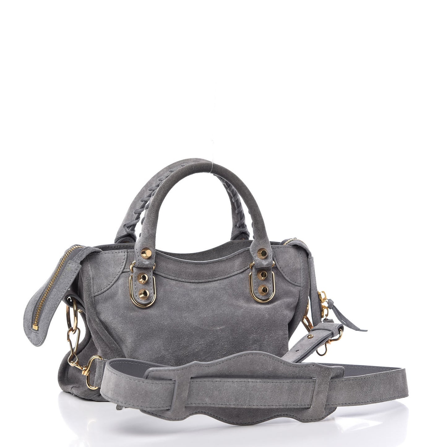 Baby Daim Suede Gold Metallic Edge Hardware Mini City Gris Plomb