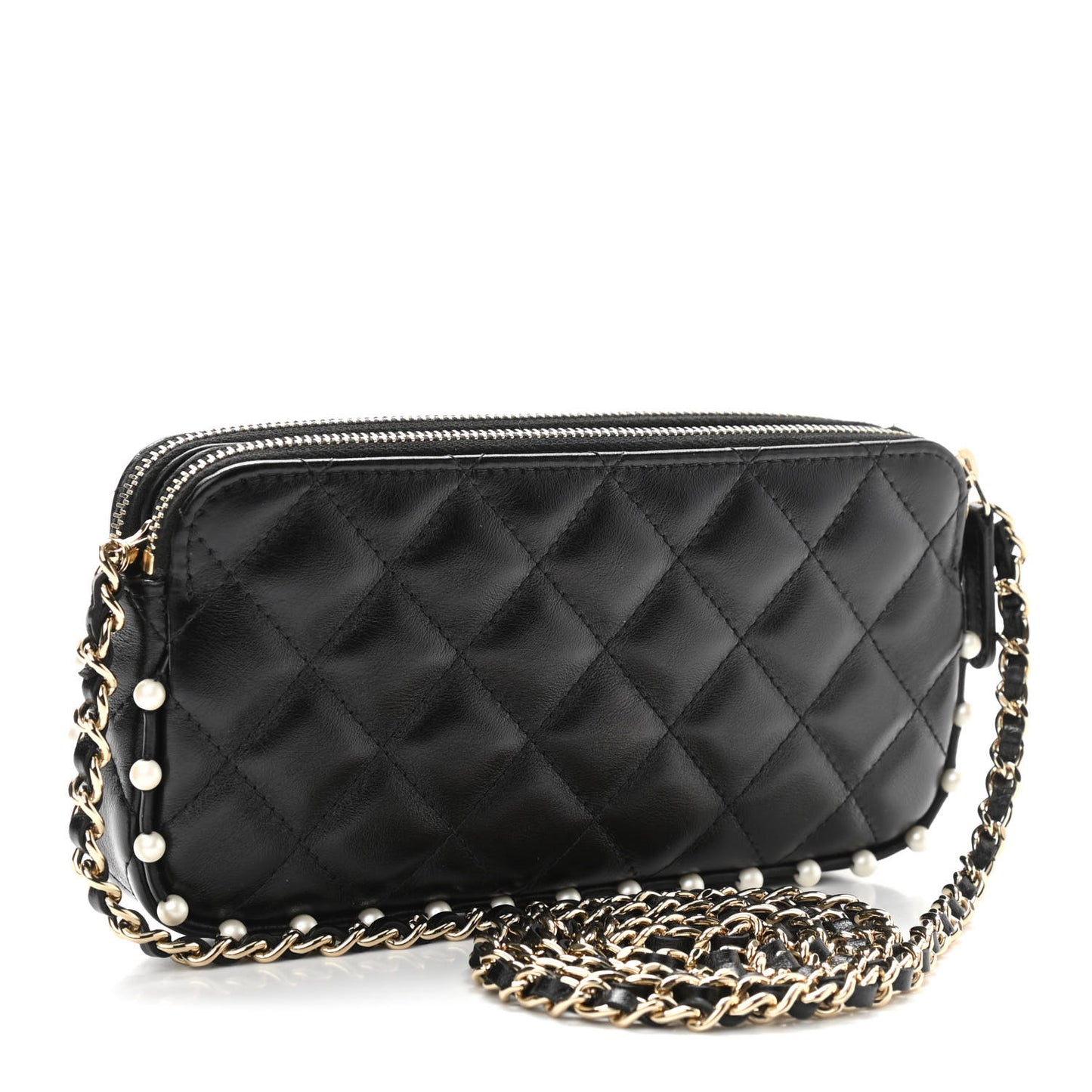 Calfskin Quilted Pearl Small Clutch With Chain Black