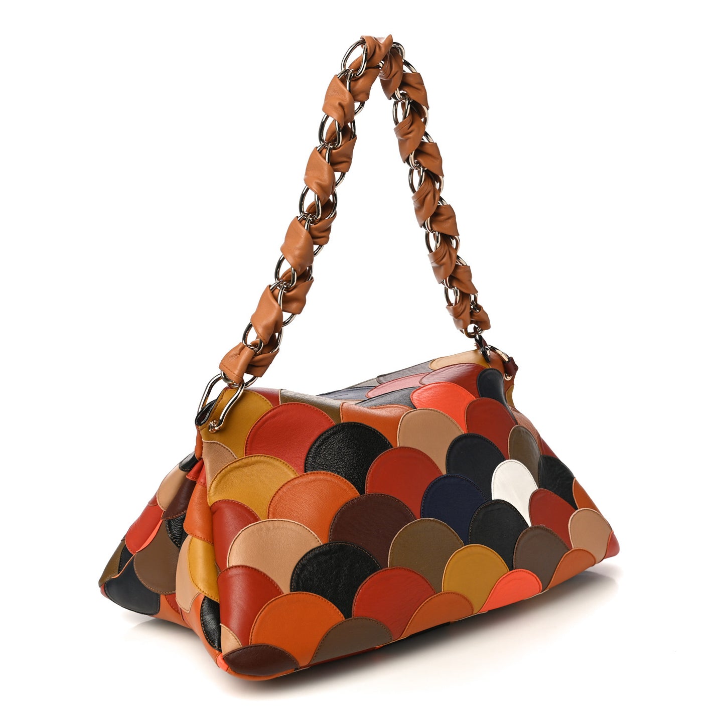 Shiny Calfskin Scalloped Patchwork Medium Juana Shoulder Bag Multicolor