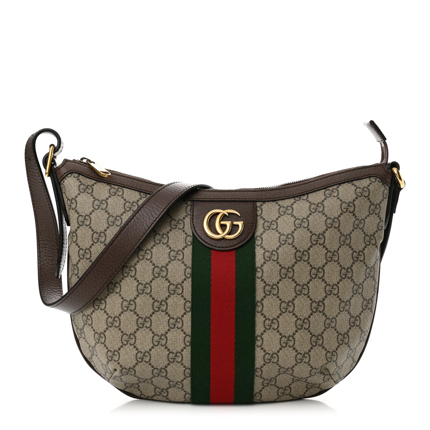 GG Supreme Monogram Web Small Ophidia Half Moon Hobo Brown
