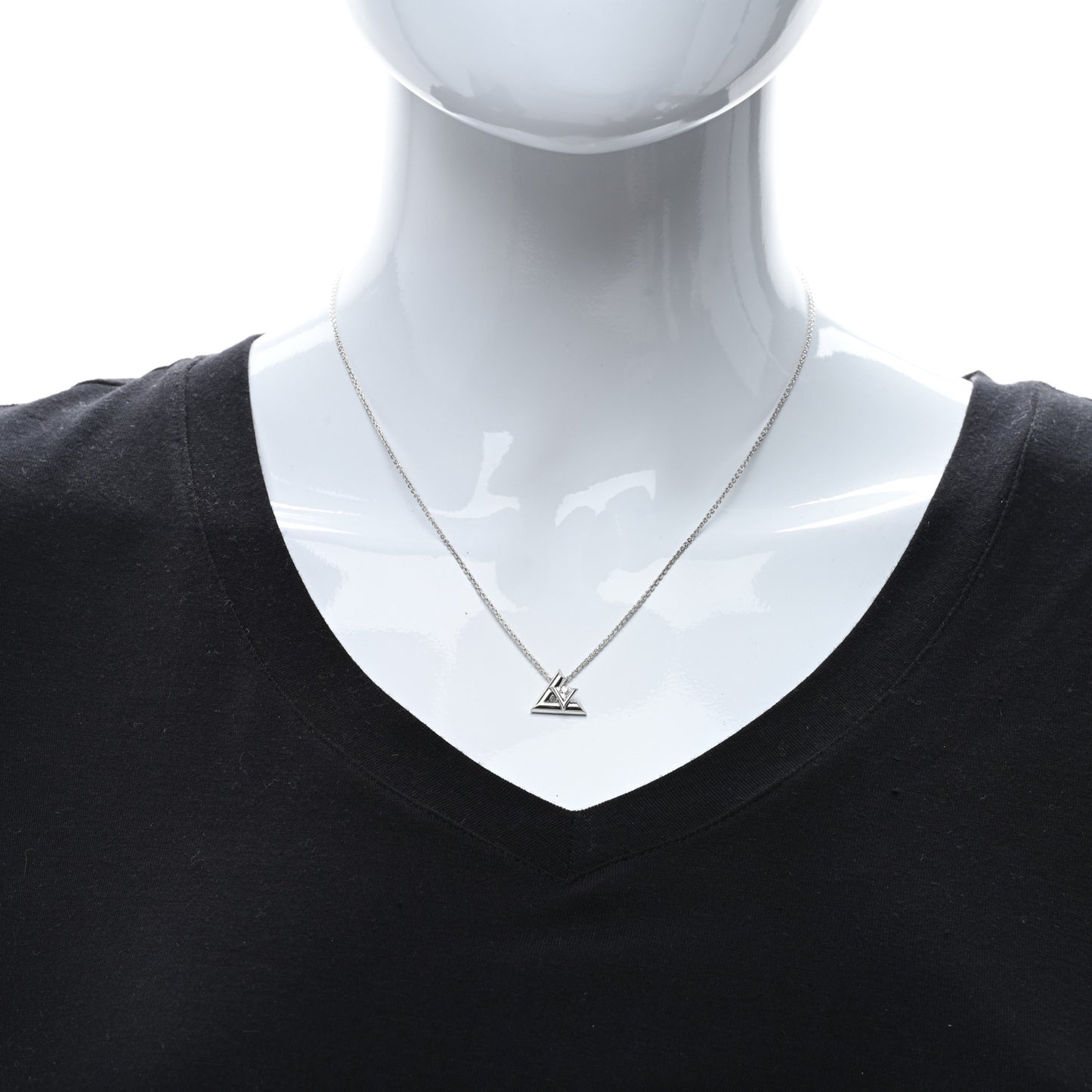 18K White Gold Diamond Small LV Volt One Pendant Necklace