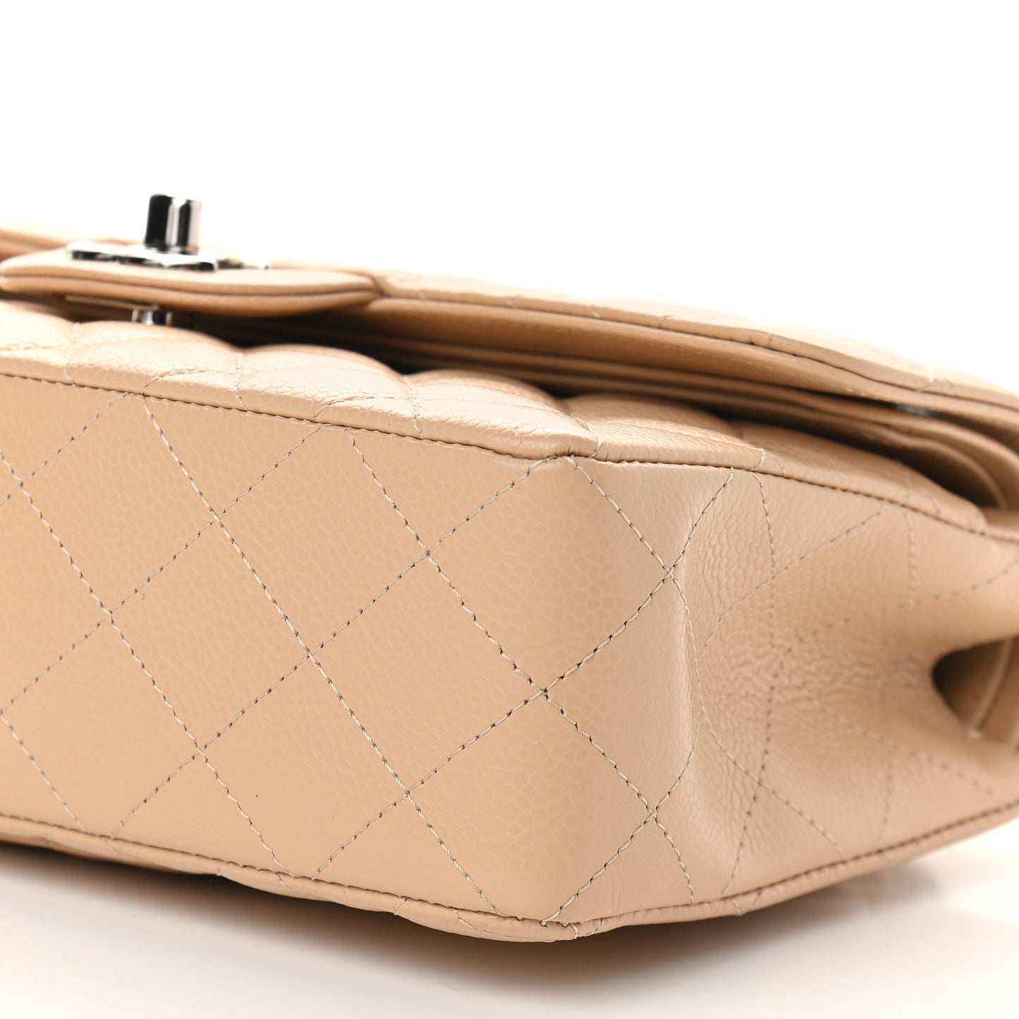 Caviar Quilted Small Double Flap Beige