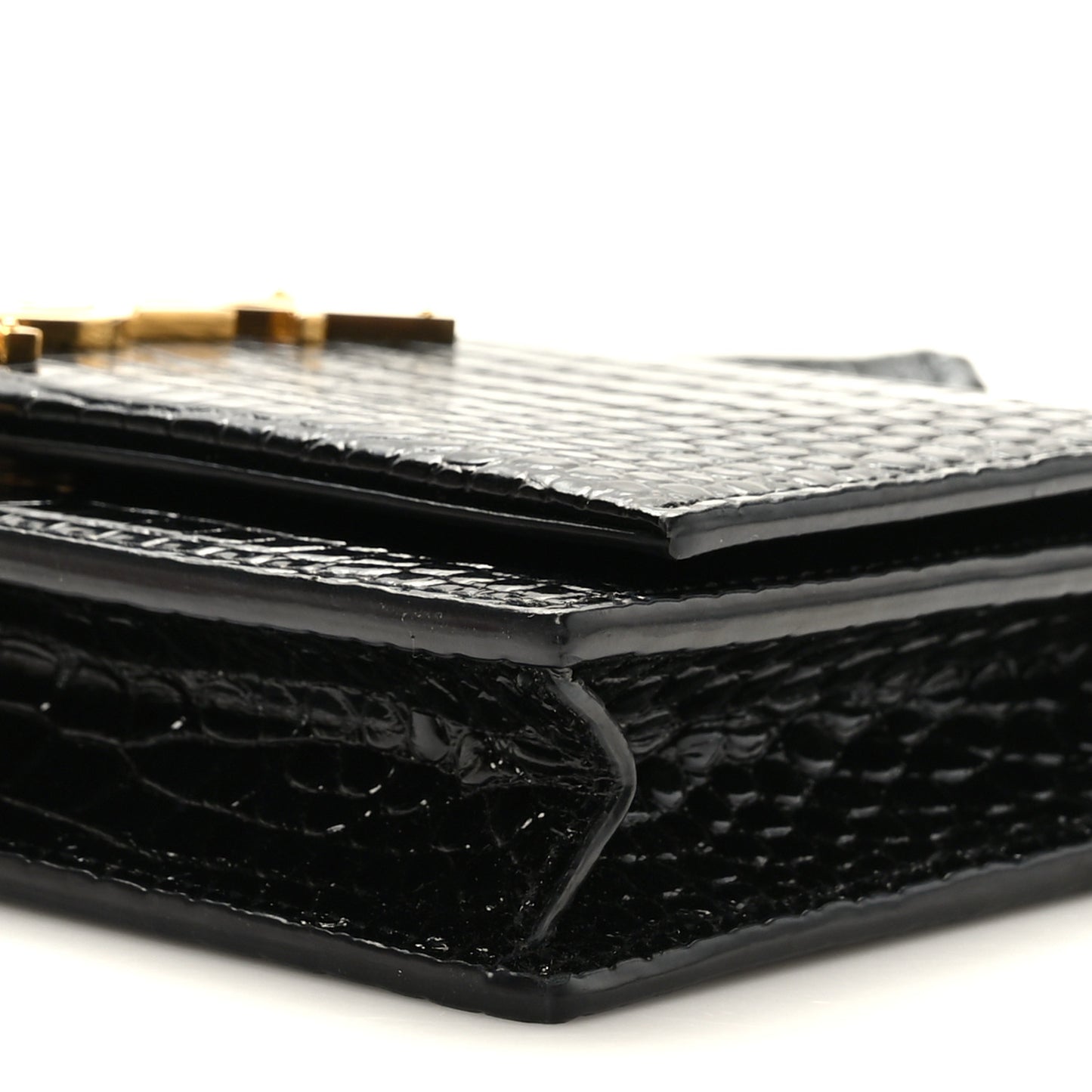 Calfskin Crocodile Embossed Kate Monogram Tassel Chain Wallet Black