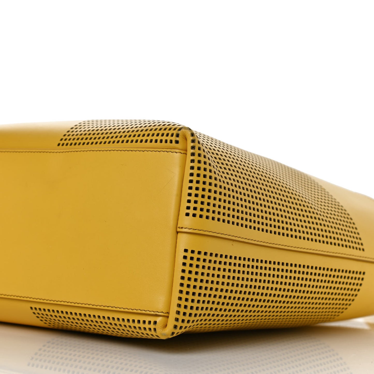 Calfskin Perforated Small East West Graphic T Tote Citron