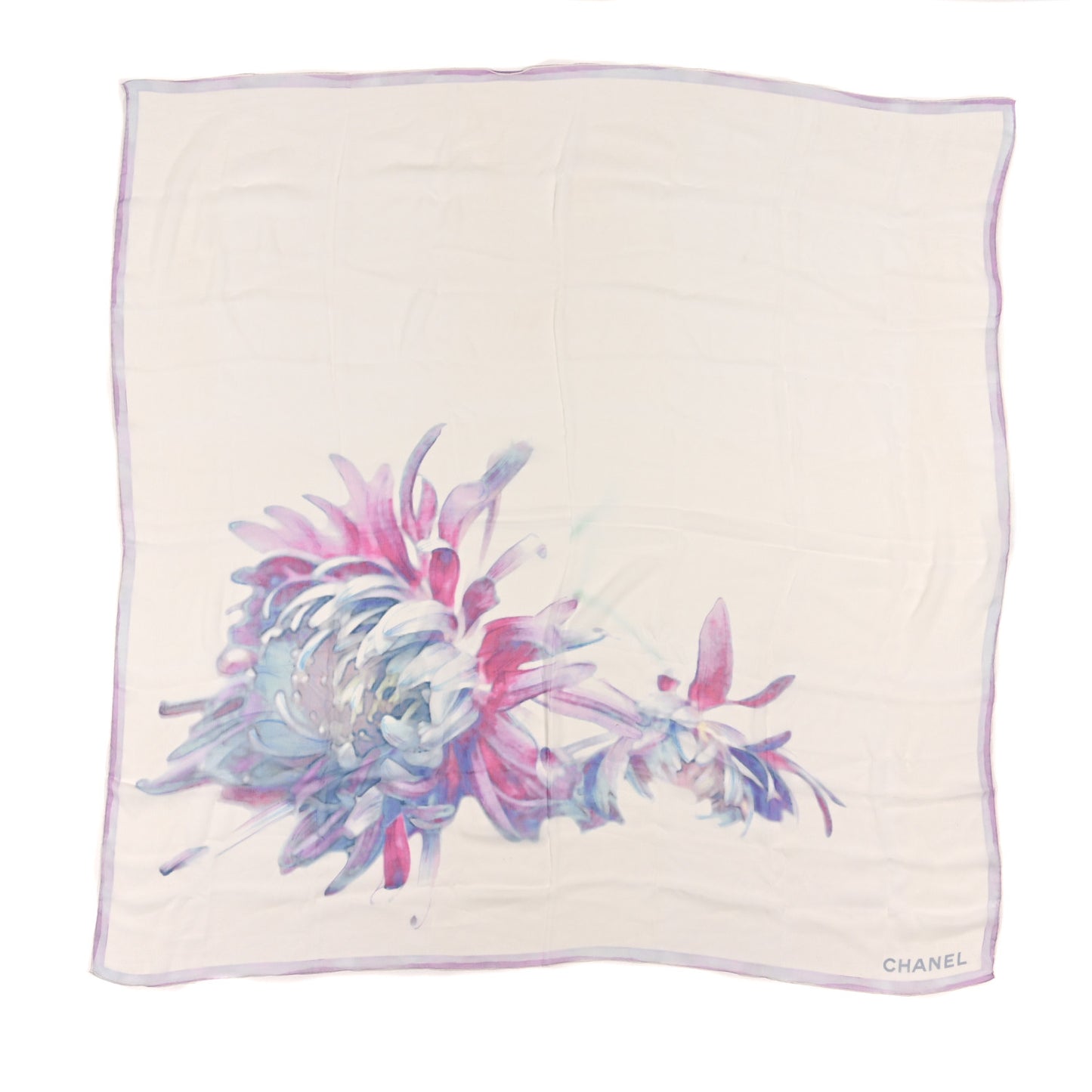 Silk Chiffon Floral Square Scarf White Multicolor