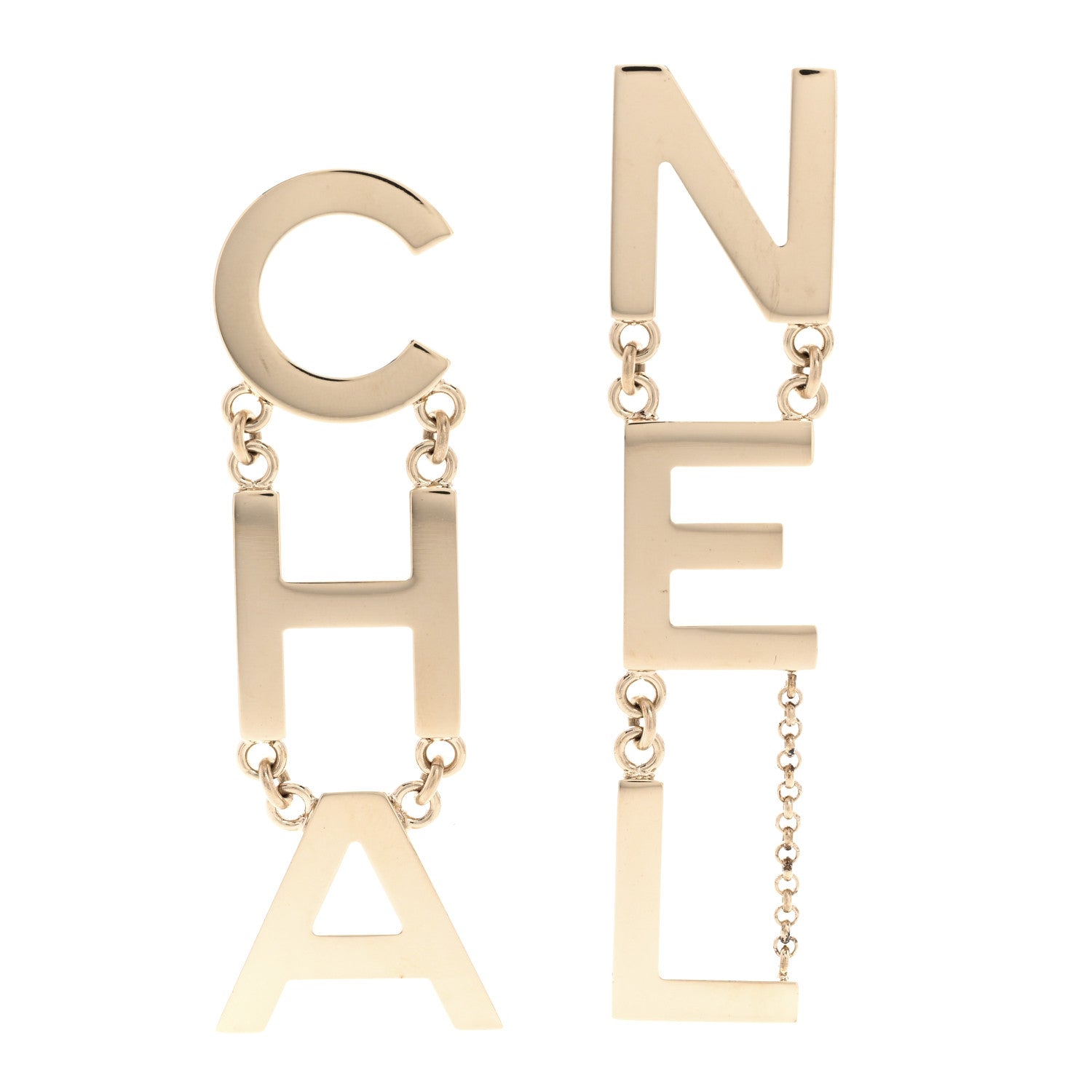 Chanel Metal Cha-Nel Logo Drop Earrings Gold 1 of 5