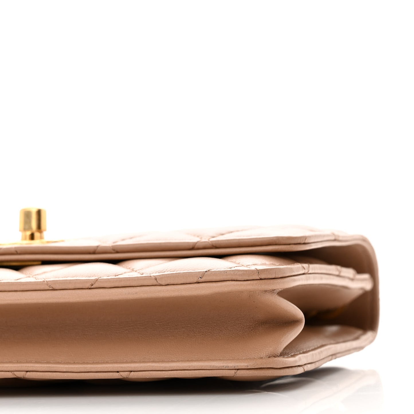 Lambskin Quilted Pillow Crush Wallet On Chain WOC Dark Beige